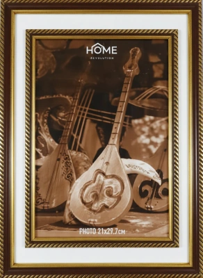 Рамка для фото А4 пластик под дерево, коричневый с золотом, со стеклом