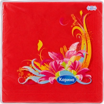 Салфетки бумажные 30 шт, 2х слойные, 33х33см цветные красные, Евро Карина