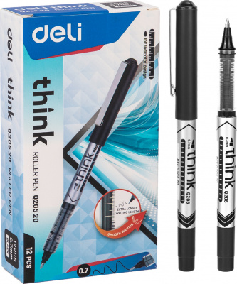 Ручка роллерная, 0.7мм, "Think" черная, Deli 
