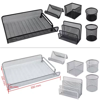 Набор настольный 5 предметов, металл, сетчатый, (черный и серый) Foska