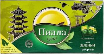Чай зеленый, 100 пакетиков по 2гр в фольге Piala Gold 