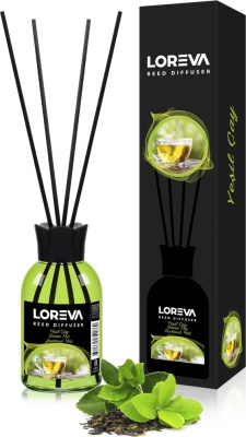Освежитель-Аромадиффузор 110мл, Loreva с эфирными маслами с палочками, "Зеленый чай"