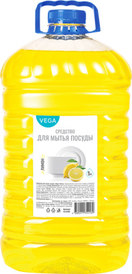 Средство для мытья посуды 5л, "Vega" Лимон, ПЭТ (Бутылка)