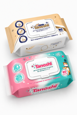 Салфетки влажные 80шт, в уп, детские "Tanoshi"