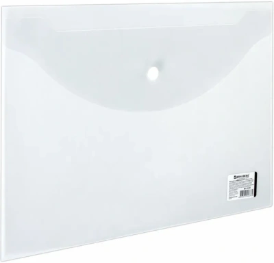 Папка-конверт на кнопке А4, 0,15мм., до 100л., прозрачная, Brauberg