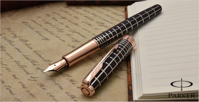 KALAM.KZ - Ручка перьевая Parker Sonnet Cisele Decal Brown PGT,  0,7 мм F, синяя 1859480