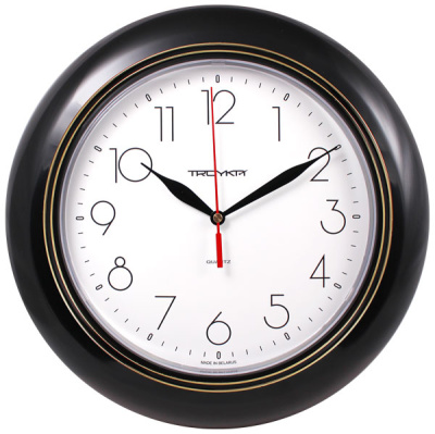 Часы d-300мм, круглые, белые, черный корпус, пластиковое стекло Часпром