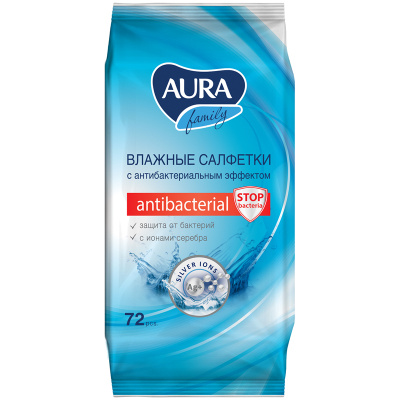 KALAM.KZ - Салфетки влажные 72 шт в уп AURA Family антибактериальные 