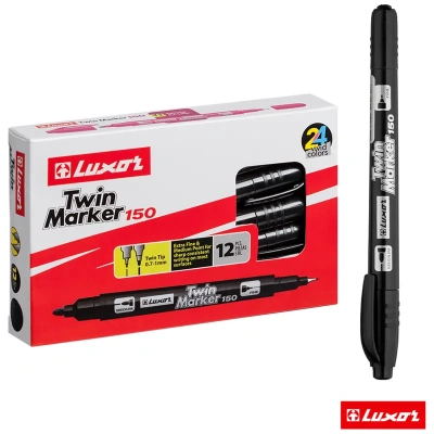 KALAM.KZ - Маркер перманентный, 0,7/1мм, круглый наконечник, двухсторонний, черный "Luxcor" Twin 150