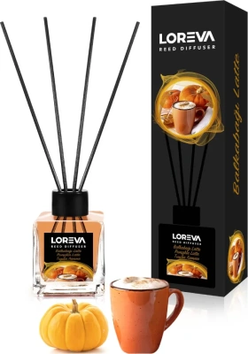 Освежитель-Аромадиффузор 110мл, Loreva с эфирными маслами с палочками, "Тыквенный латте"
