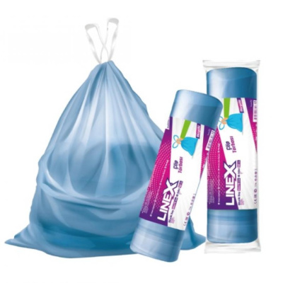 Пакет для мусора на 30л с затяжкой, 15шт, синий Linex
