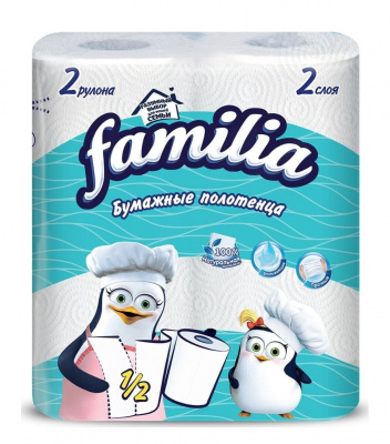 Бумажные полотенца в уп, 2 шт,2-х слойные Familia 