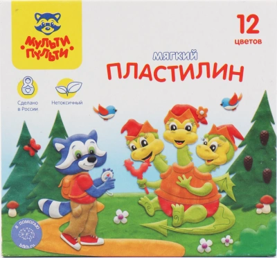 Пластилин 12 цветов, 120гр, картон, Мульти-Пульти "Енот в сказке",