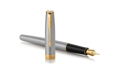 KALAM.KZ - Ручка перьевая Parker Sonnet Stainless Steel GT, 0,8 мм F, черная 1931504