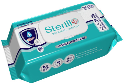 KALAM.KZ - Салфетки влажные 100 шт, в уп, Sterill без запаха, антибактериальные с клапаном