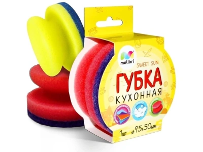 Губка для мытья посуды 1 шт в уп. Malibri "Солнышко"