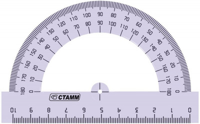 Транспортир 10см, прозрачный тонированный, Стамм