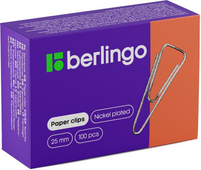 KALAM.KZ - Скрепки 25мм, 100шт, треугольные, никелированные Berlingo