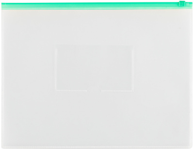 Папка с бегунком А4, 150мкр, прозрачная, карман, молния зеленая, OfficeSpace