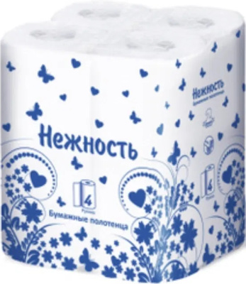 Полотенца бумажные 2х-слойные "Нәзіктік Нежность" с втулкой, без обертки 4 шт в уп