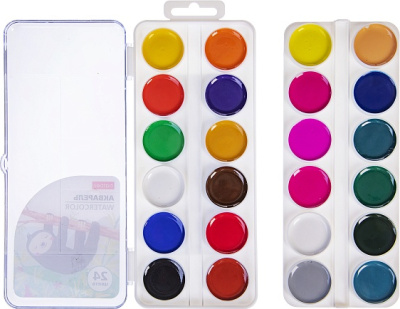 KALAM.KZ - Акварель медовая, 24 цвета, без кисти, полусухая, серия "Colora", пластиковый пенал, "Hatber"