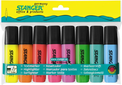 KALAM.KZ - Маркер текстовой 2-5мм, скошенный наконечник, набор 8 цветов Stanger