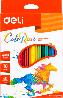 Карандаши цветные, 18 цветов трехгранная форма, набор Deli "ColoRun"