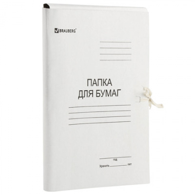 Папка на завязках картонная А4, 300гр, белая Brauberg