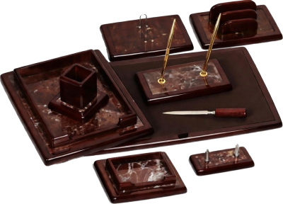 Набор настольный 9 предметов, дерево, темная вишня/бордовый мрамор Grand