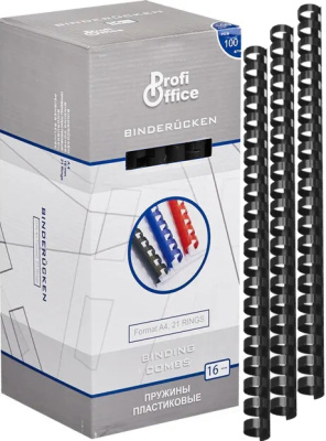 Пружина для переплета, 16мм, 1-130л, пластиковая, черная ProfiOffice Пружина для переплета, 16мм, 1-130л, пластиковая, черная ProfiOffice