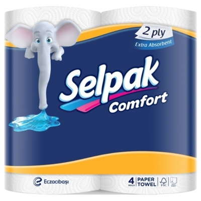 Полотенца бумажные 2х-слойные "Selpak Comfort" с втулкой, без обертки 2 шт в уп