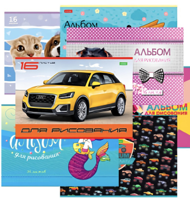 Альбом для рисования, комплект, "Hatber", 16л, А4, на скобе, серия "Ассорти KZ №2", 7шт в упаковке