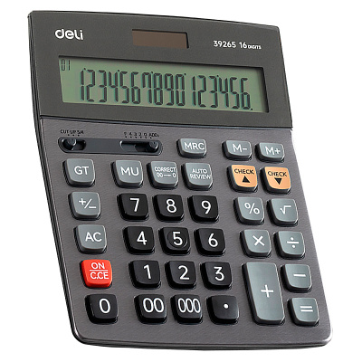 Калькулятор 16 разрядов, 205х155х33 мм, серый, DELI