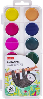 Акварель медовая, 24 цвета, без кисти, полусухая, серия "Colora", пластиковый пенал, "Hatber"
