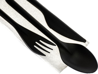 KALAM.KZ - Набор посуды (вилка, ложка нож-черные и салфетка) 300шт в коробке