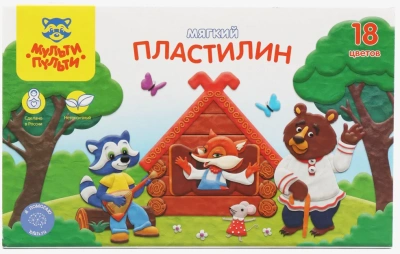 Пластилин 18 цветов, 216гр., со стеком, "Енот в сказке" Мульти-Пульти