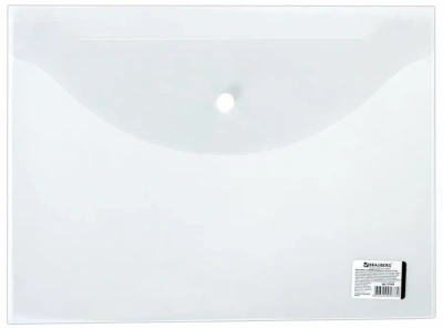 KALAM.KZ - Папка-конверт на кнопке А4, 0,15мм., до 100л., прозрачная, Brauberg