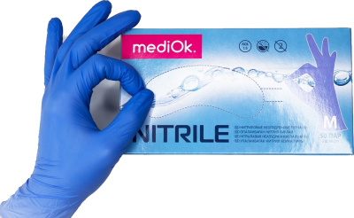 Перчатки нитриловые XL нестерильные, неопудренные, голубые 50 пар в уп. MediOk