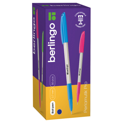 KALAM.KZ - Ручка шариковая, 0.7мм, синяя, корпус ассорти, грип, Berlingo "Perlamutik Pro"