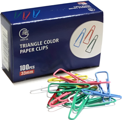 KALAM.KZ - Скрепки 33мм, 100шт, треугольные, металлические с пластиковым покрытием, цветные Zhenda купить KALAM.KZ - Скрепки 33мм, 100шт, треугольные, металлические с пластиковым покрытием, цветные Zhenda