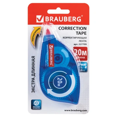 Корректирующий роллер, 5ммx20м, корпус синий, механизм перемотки, Brauberg Корректирующий роллер, 5ммx20м, корпус синий, механизм перемотки, Brauberg