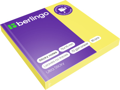 Бумага для заметок самоклеющаяся 75х75мм, 80л, неоновая желтая , Berlingo "Ultra Sticky" Бумага для заметок самоклеющаяся 75х75мм, 80л, неоновая желтая , Berlingo "Ultra Sticky"