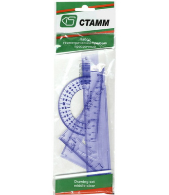 Набор для черчения (треугольник 2шт, линейка 20см, транспортир), прозрачный тонированный Стамм Набор для черчения (треугольник 2шт, линейка 20см, транспортир), прозрачный тонированный Стамм