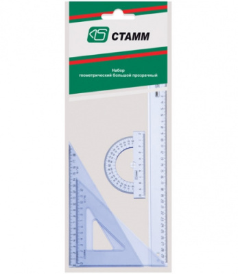 Набор для черчения (треугольник 2шт, линейка 30см, транспортир), прозрачный тонированный Стамм Набор для черчения (треугольник 2шт, линейка 30см, транспортир), прозрачный тонированный Стамм