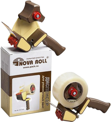 Держатель для ленты клейкой, 2' 50мм, металлический, коричневый, пластиковый ролик Держатель для ленты клейкой, 2' 50мм, металлический, коричневый, пластиковый ролик