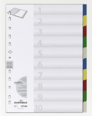 Разделитель 1-10, А4, 10л, пластик, цветной Durable Разделитель 1-10, А4, 10л, пластик, цветной Durable