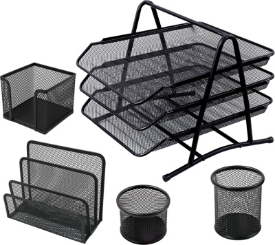 KALAM.KZ - Набор настольный 5 предметов, металл, сетчатый, черный Foska купить KALAM.KZ - Набор настольный 5 предметов, металл, сетчатый, черный Foska